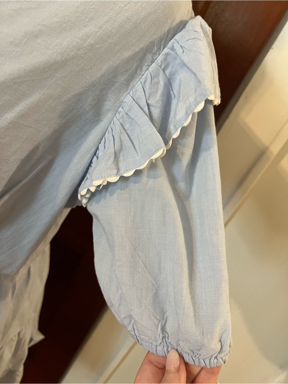 Simply Southern Light Blue Tiered Dress Small Scallop Trim Cottagecore - Picture 5 of 10